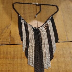 Chic Black and Silver Fringe Necklace